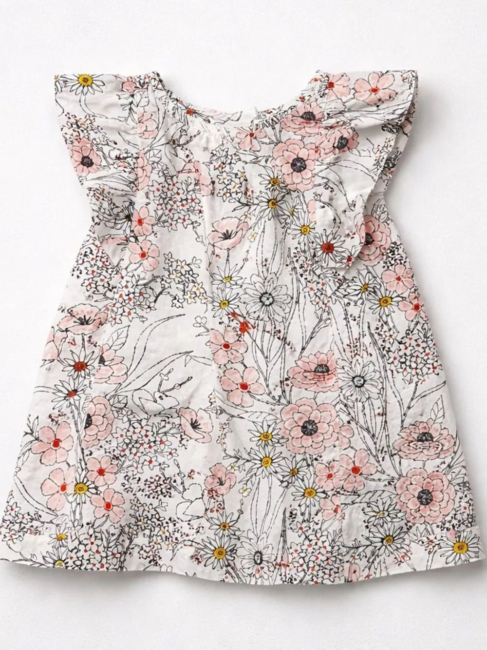Baby GAP ivory black pink outline floral print dress size 6-12 months